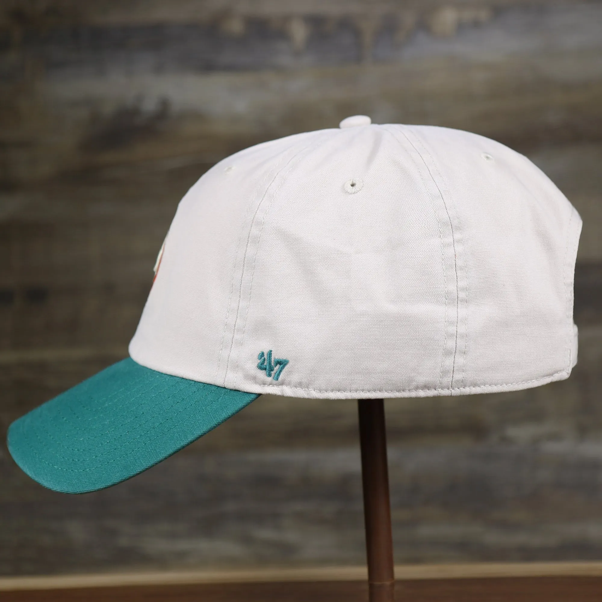 Throwback Miami Dolphins NFL Wordmark Side Patch Legacy Dad Hat | Bone Dad Hat