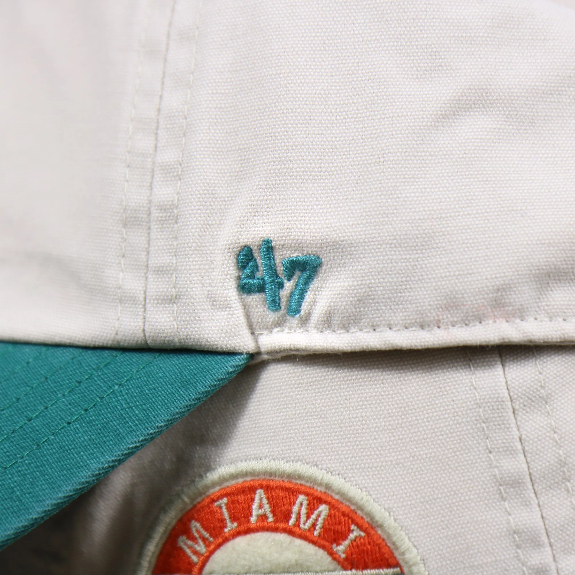 Throwback Miami Dolphins NFL Wordmark Side Patch Legacy Dad Hat | Bone Dad Hat