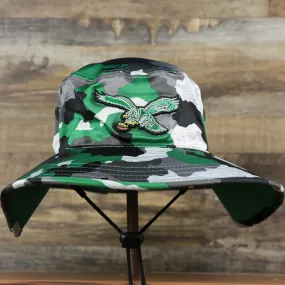 Throwback Philadelphia Eagles NFL Summer Training Camp 2022 Camo Retro Bucket Hat | Kelly Green Bucket Hat