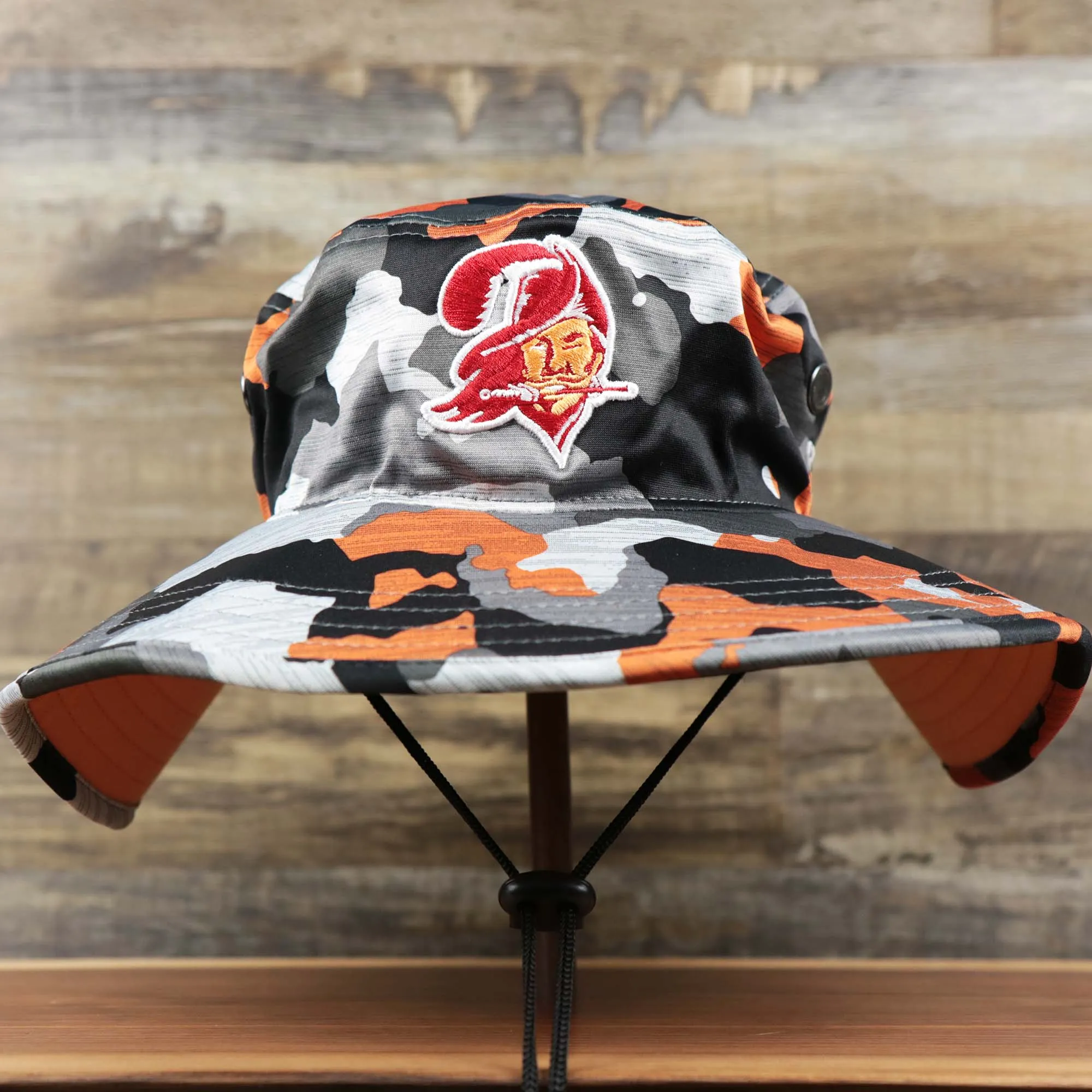 Throwback Tampa Bay Buccaneers NFL Summer Training Camp 2022 Camo Retro Bucket Hat | Orange Bucket Hat