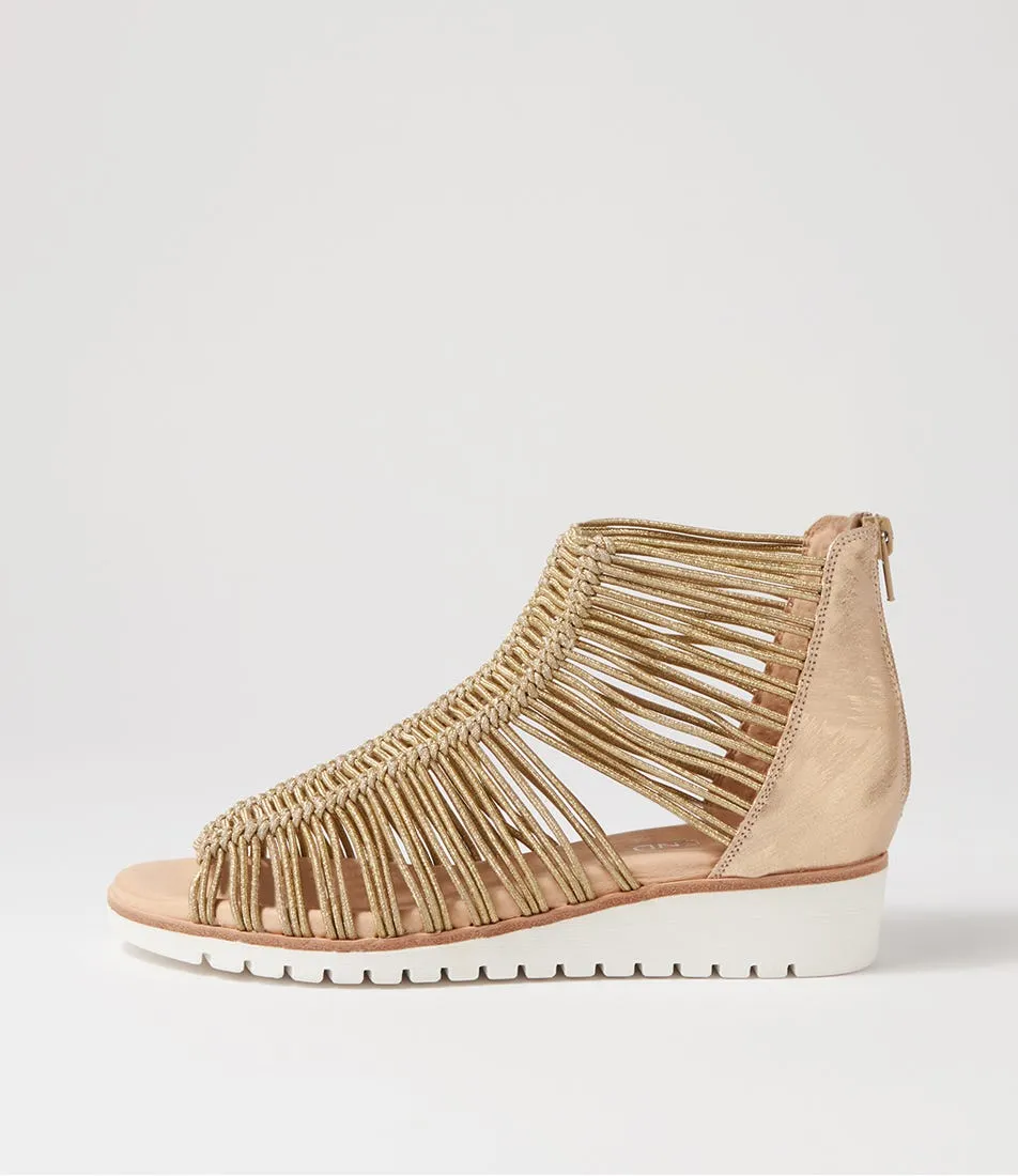 TOP END Goyla Gold Scratch Elastic Leather Sandals