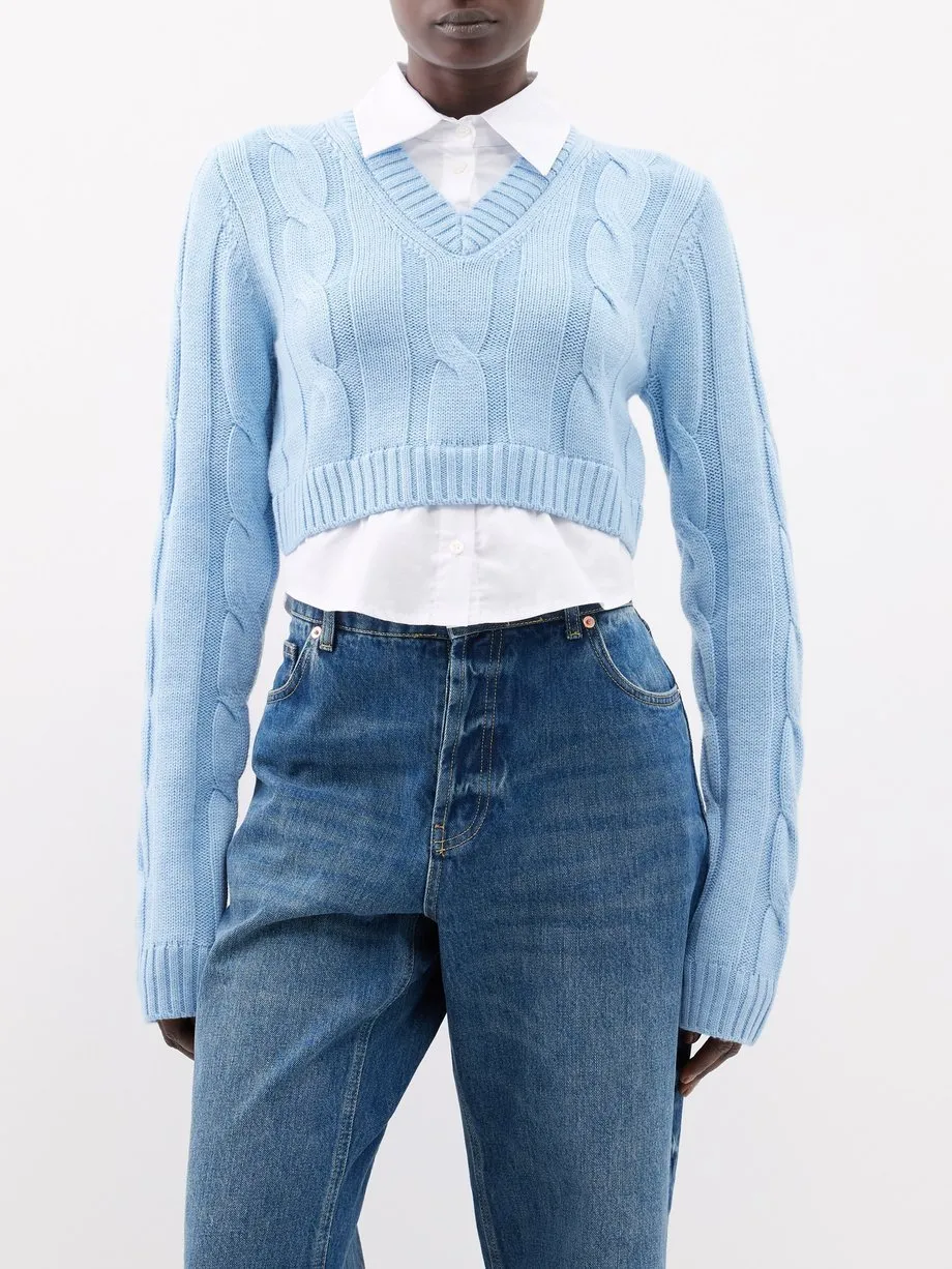 TOTEME  |Unisex Wool Street Style V-Neck Cotton Cropped Tops