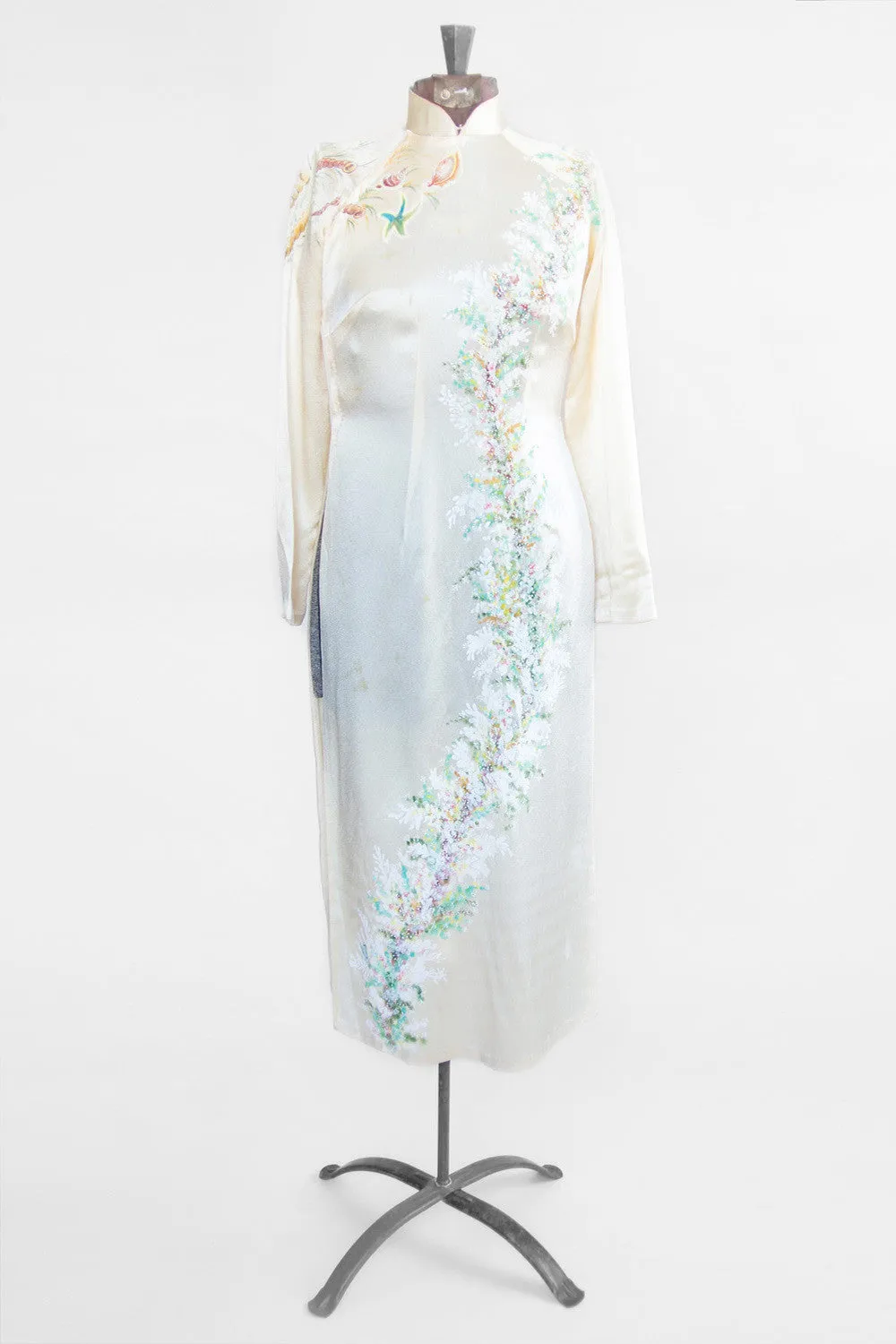 Vintage Women’s Ivory Dress - Painted Mandarin Dress