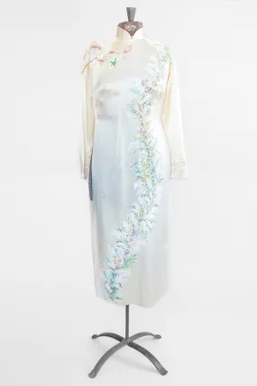 Vintage Women’s Ivory Dress - Painted Mandarin Dress