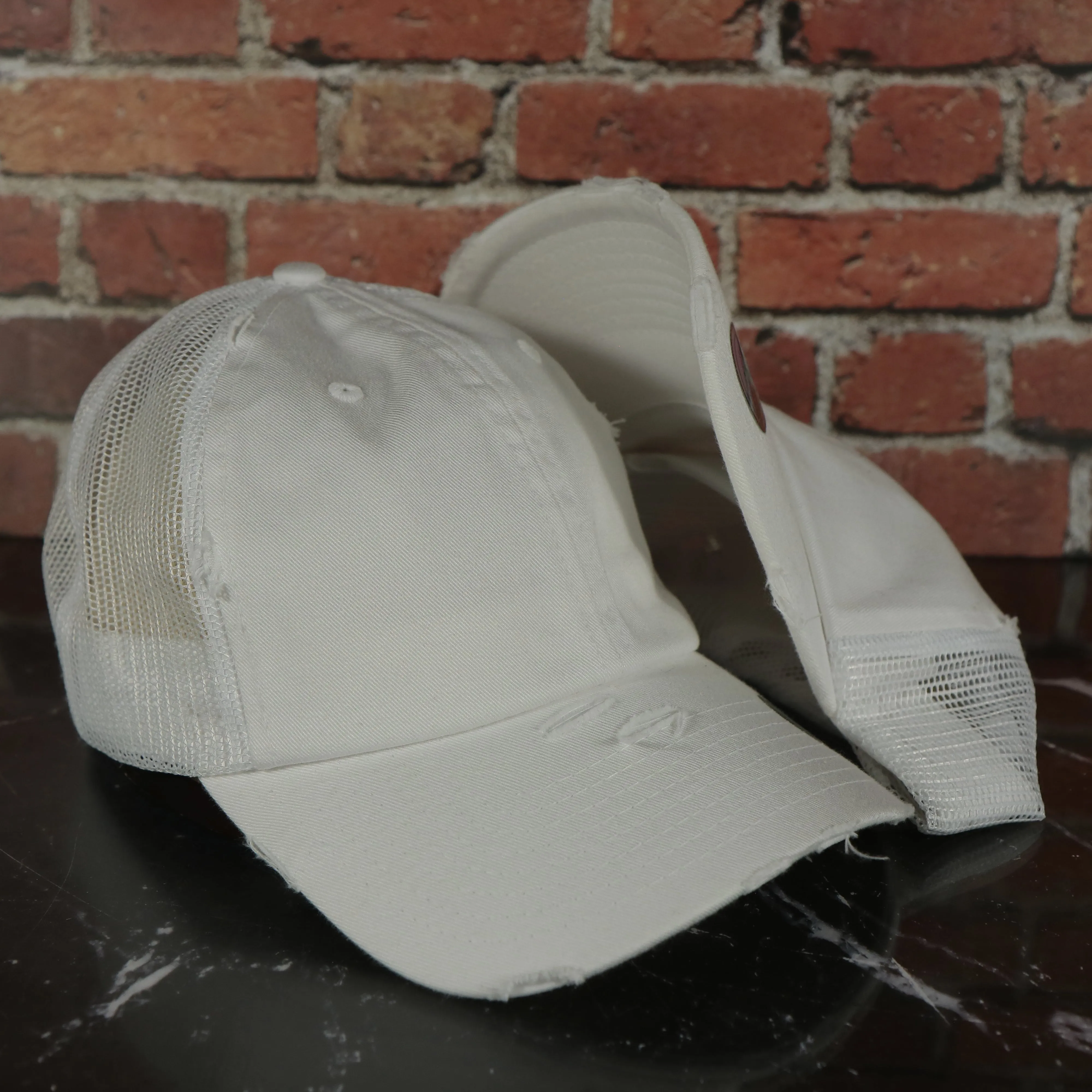 White Mesh Back Distressed Dad hat