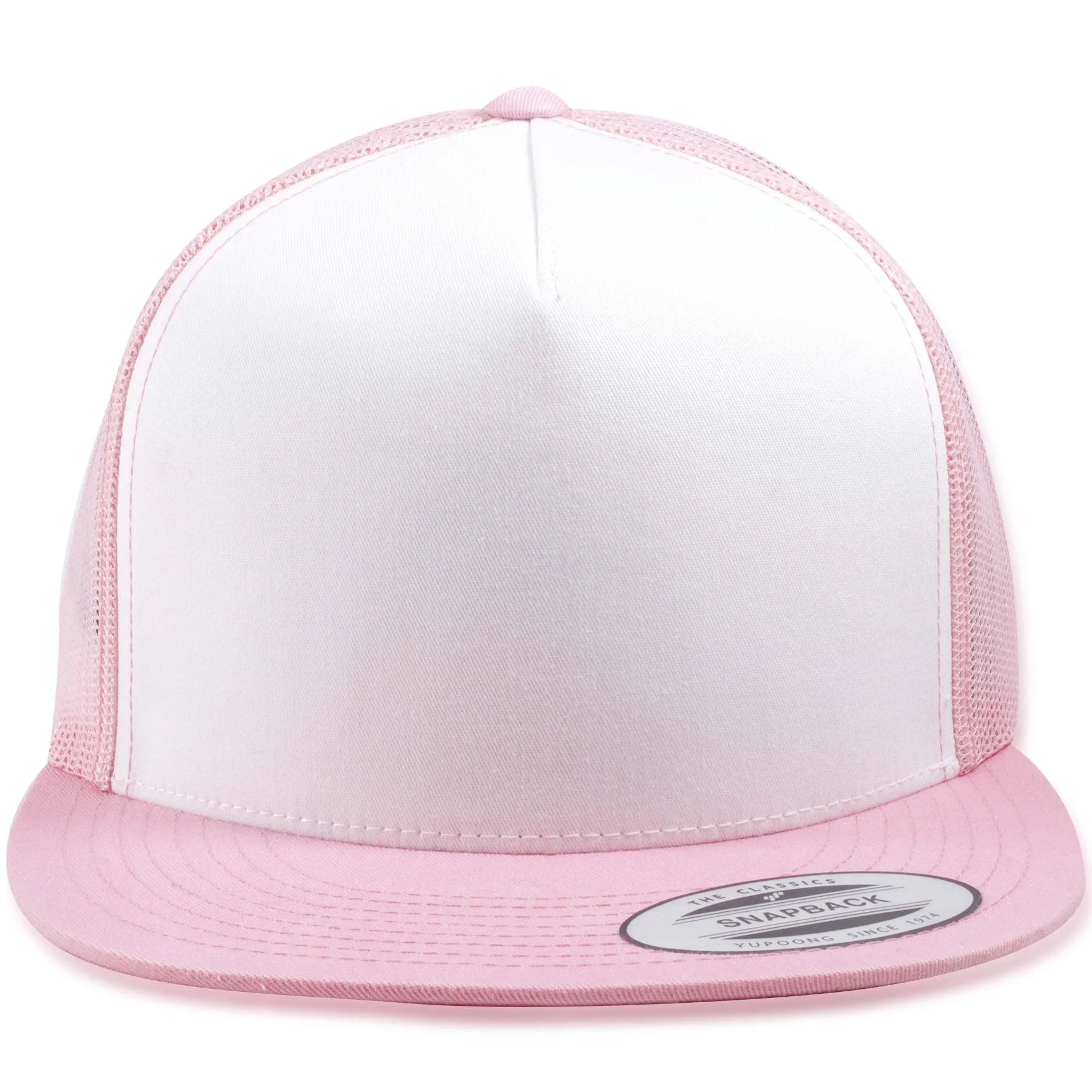 White on Pink Mesh-Back Adjustable Snapback Trucker Hat