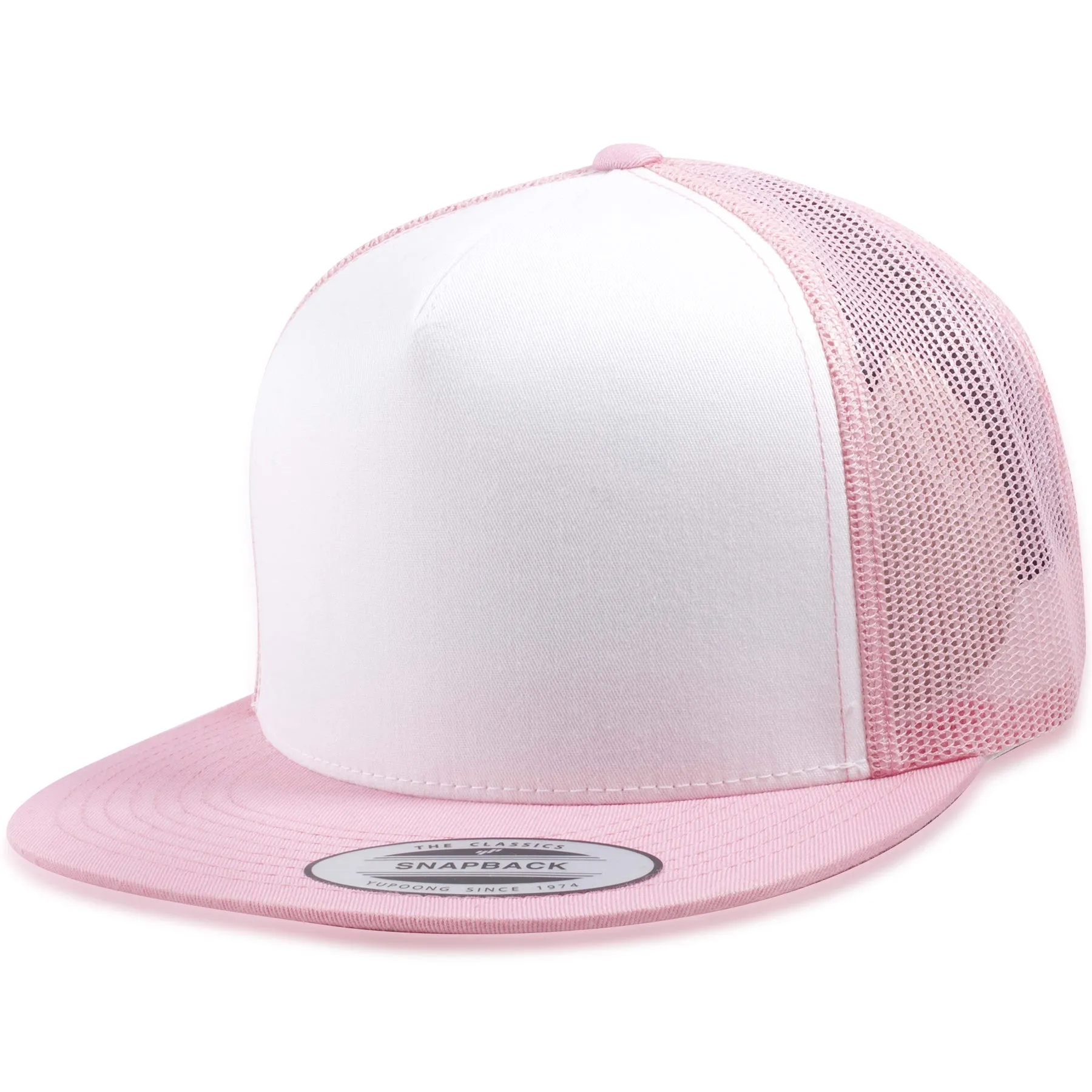 White on Pink Mesh-Back Adjustable Snapback Trucker Hat