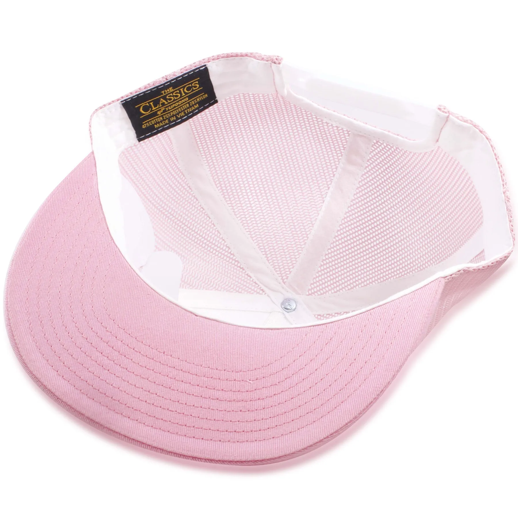 White on Pink Mesh-Back Adjustable Snapback Trucker Hat