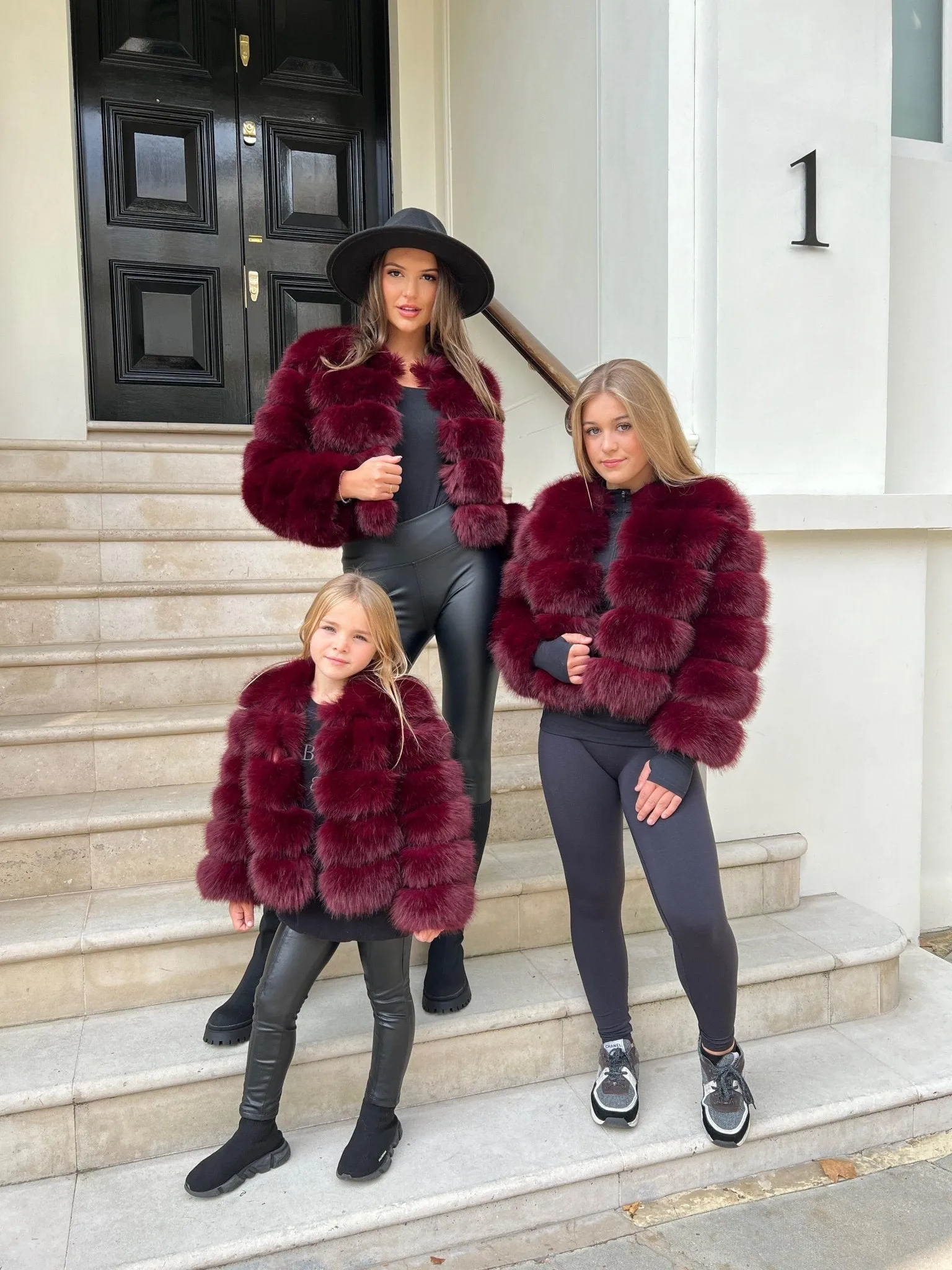 Wine Red Childrens Faux Fur Coat