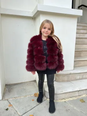 Wine Red Childrens Faux Fur Coat