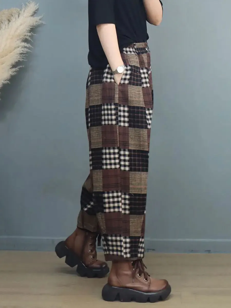 Women Vintage Plaid Harem Pants