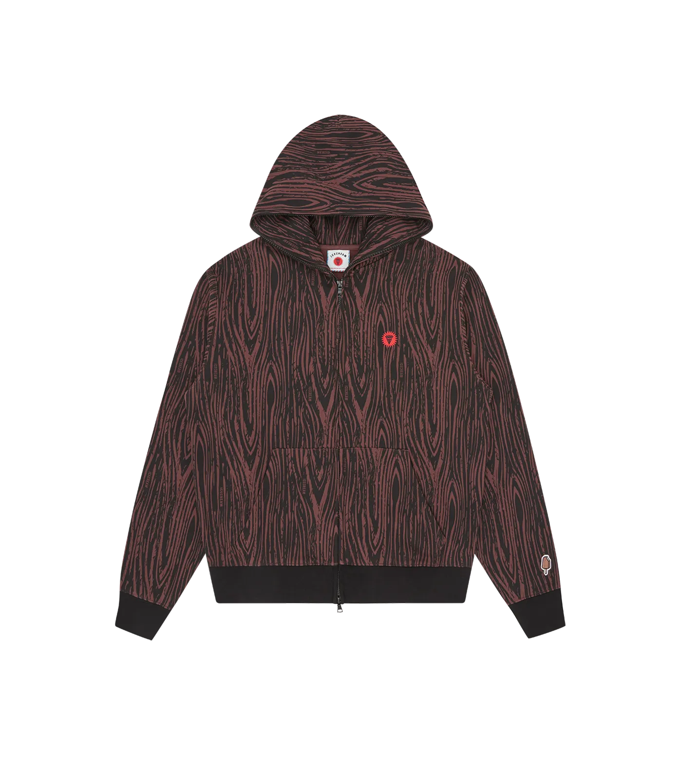 WOODGRAIN ZIP THROUGH HOOD - BROWN