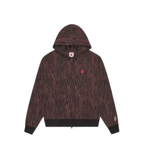 WOODGRAIN ZIP THROUGH HOOD - BROWN